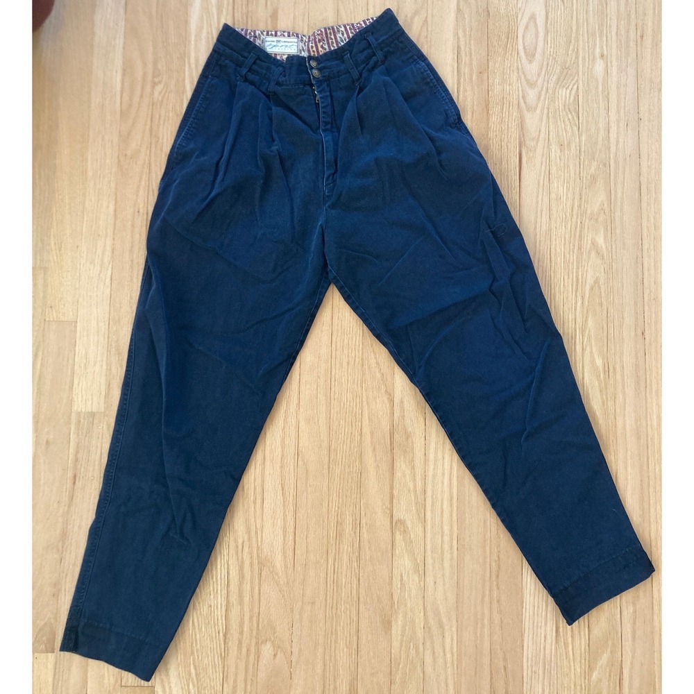 VTG 90s Maggie Lawrence Sport Navy Blue Cotton Pleated High Waisted Tapered Pant